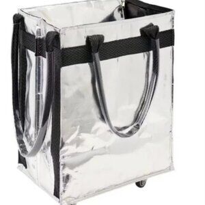 NEW LS LIVE IN STYLE Foldable Rolling Tote Silver Metallic Aldi Bag